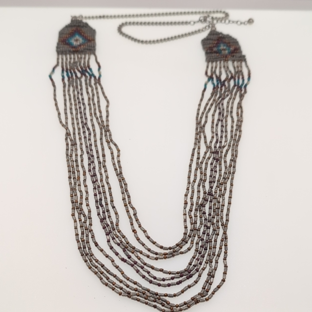 ✨ Artisan Style Hand-Beaded Multi-Strand Fringe Necklace ✨ - Picture 4 of 7